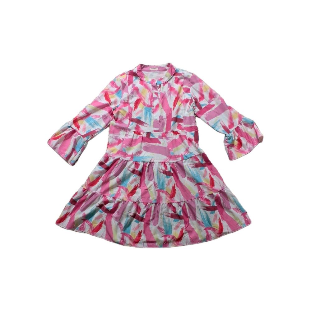 Women's Multicolor Abstract Tiered Dress Bell Sleeve Summer Dress